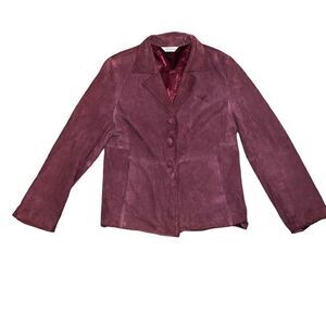 AUSTIN REED Wine Leather Suede 3 Button Jacket